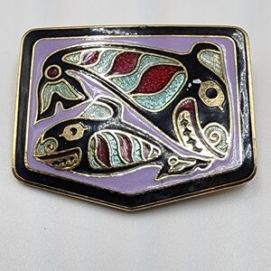 Barbara Lavallee Brooch Pin Cloisonne Enamel Orca Whales Artique Vintage